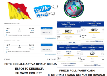 Rete Sociale Attiva Sinalp Sicilia esposto denuncia su caro biglietti